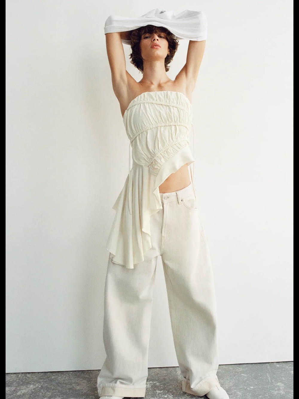 Strapless Asymmetrical Ruched Draped Top